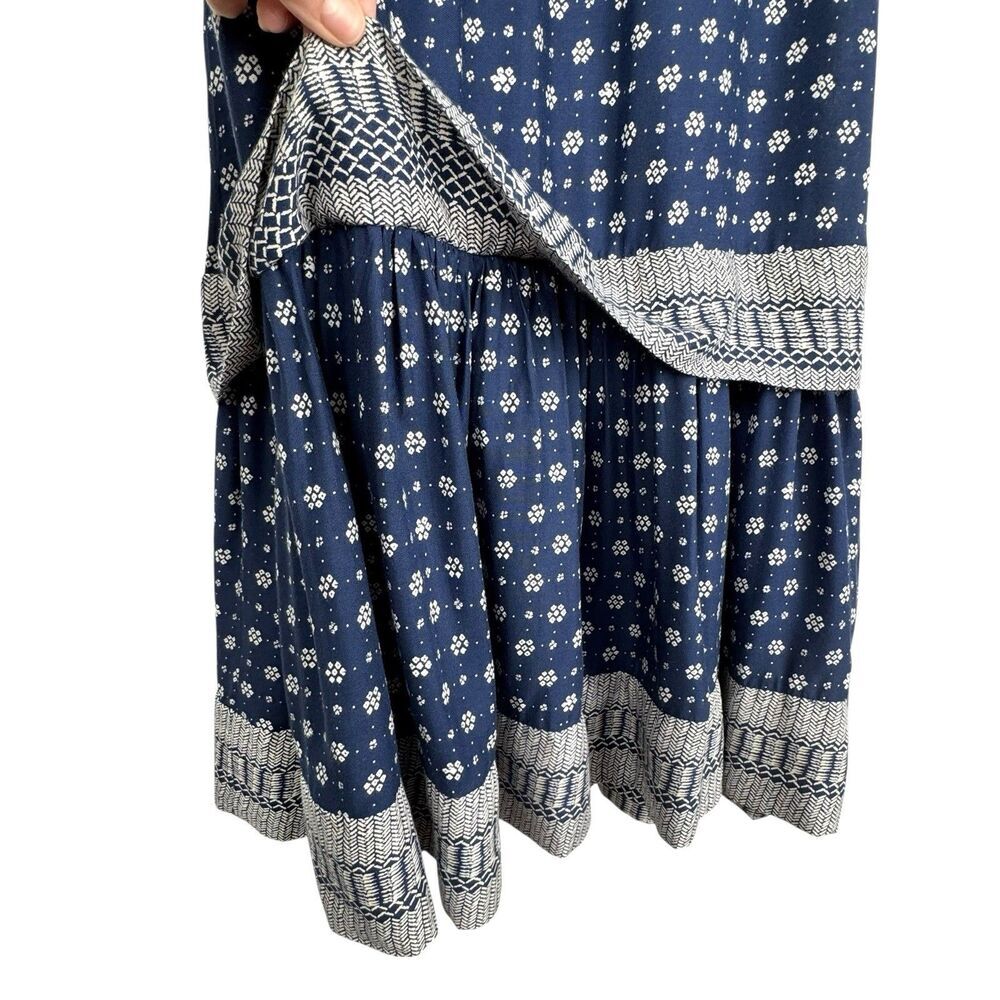 French Connection Dress XS Navy Floral High Neck Keyhole Peasant Boho Cottage - Picture 11 of 16